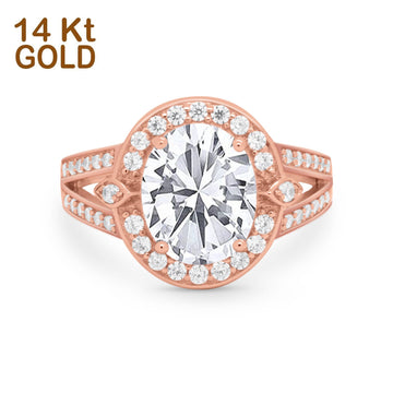 14K Rose Gold Oval Art Deco Split Shank Bridal Wedding Engagement Ring Simulated CZ Size-7